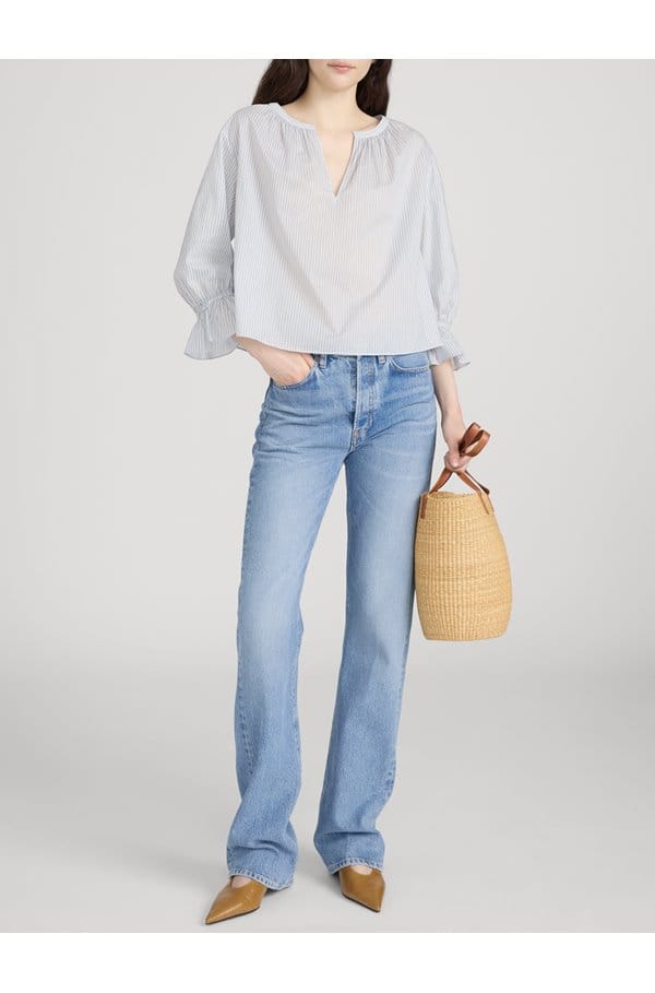 poet blouse in ocean blue multi