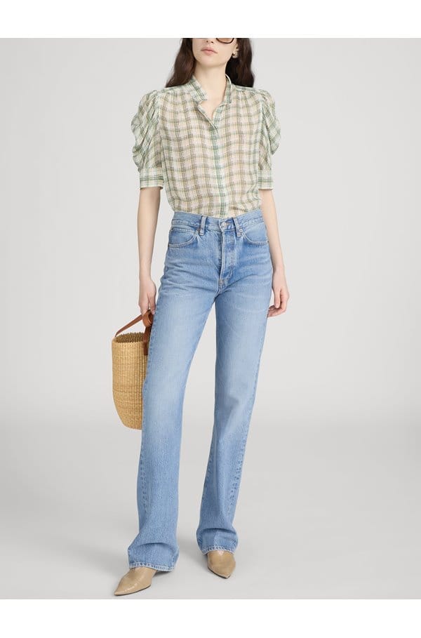 gillian top in jade green plaid