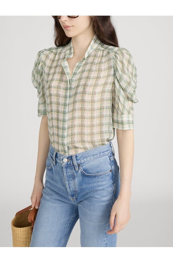 gillian top in jade green plaid