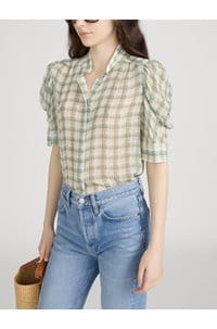 gillian top in jade green plaid