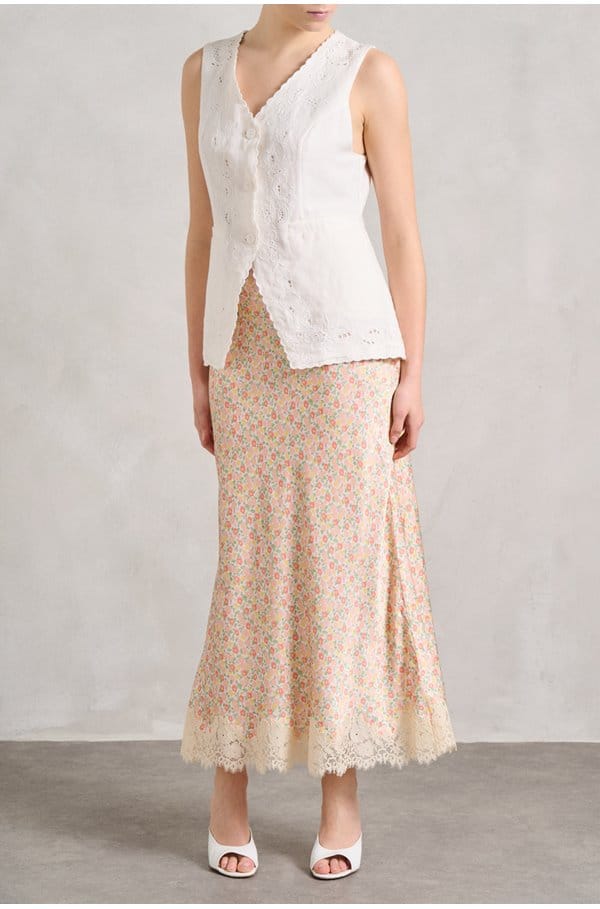 matilde satin skirt in floral cream