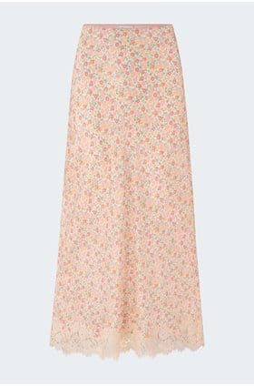 Matilde Satin Skirt in Floral Cream