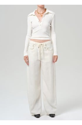 Brynn Drawstring Linen Trouser in Vanilla