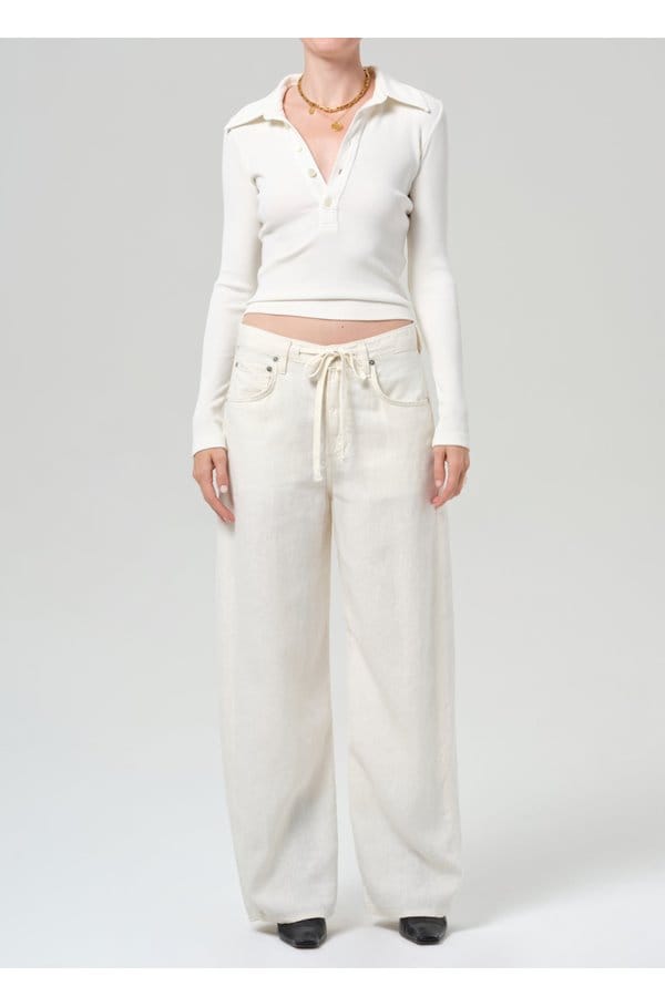 brynn drawstring linen trouser in vanilla