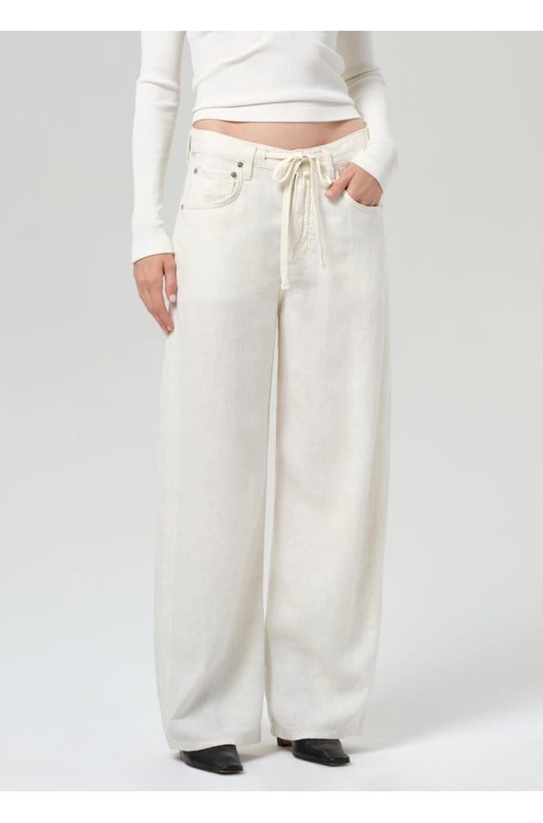 brynn drawstring linen trouser in vanilla