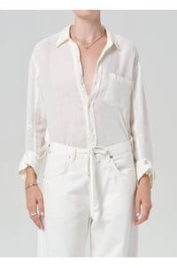 kayla shrunken linen shirt in vanilla