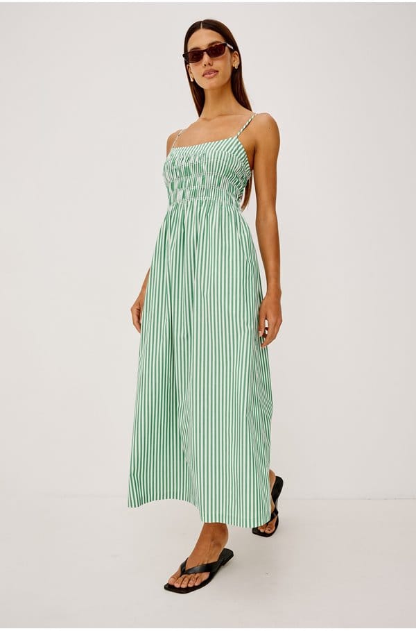 primrose dress in emerald stripe