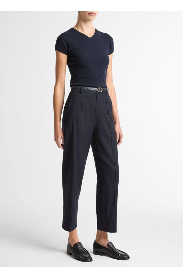mid rise linen tapered pant in coastal blue