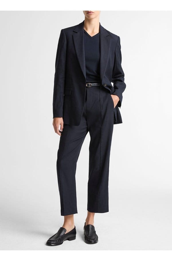 mid rise linen tapered pant in coastal blue