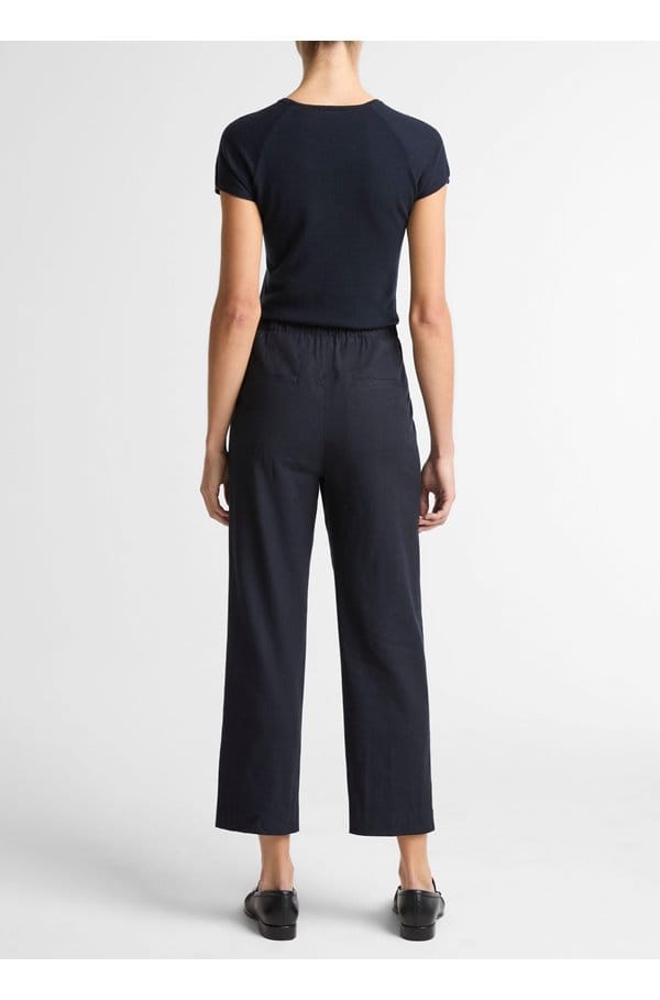 mid rise linen tapered pant in coastal blue