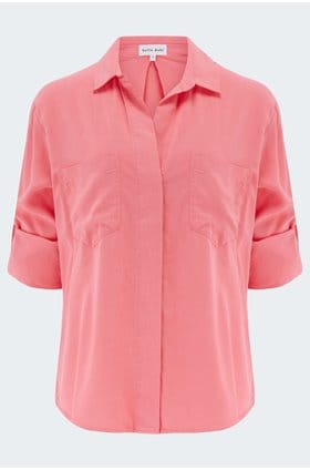Split Back Button Down in Wild Coral
