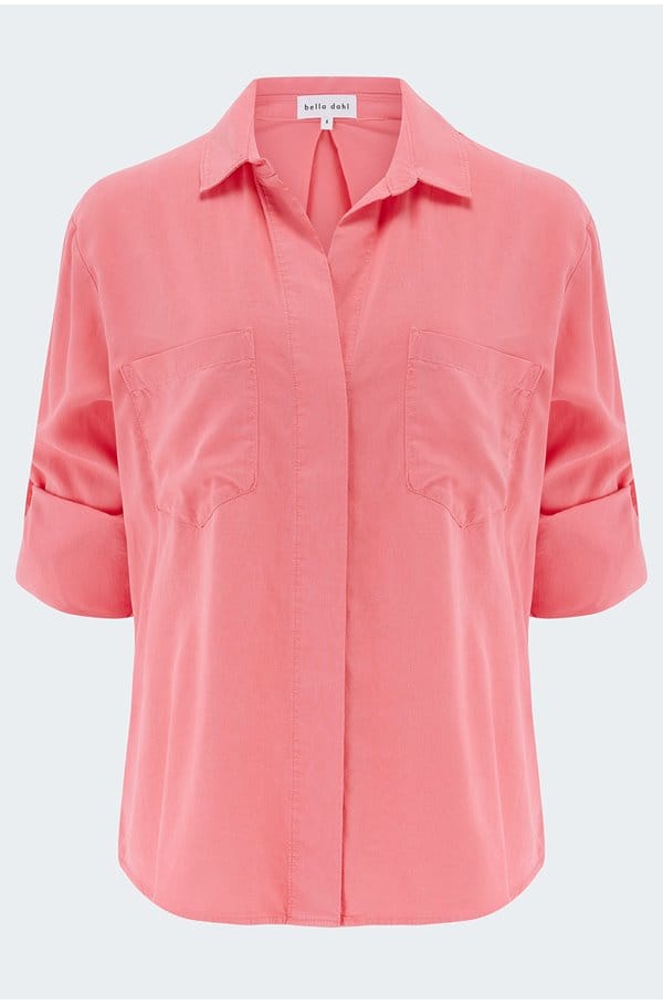 split back button down in wild coral