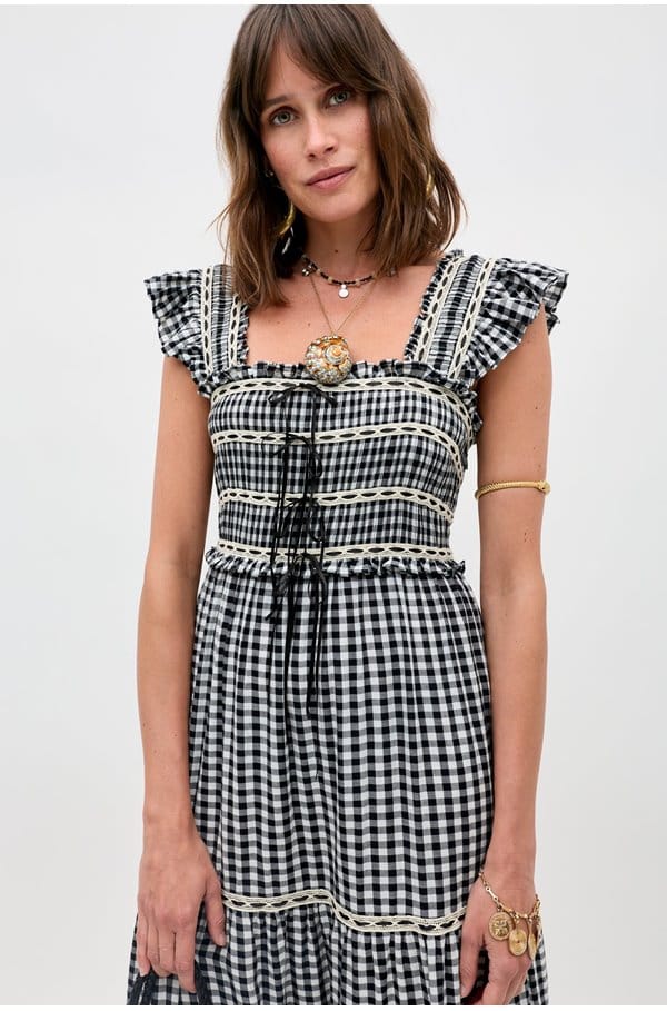 chandra dress in beth check black