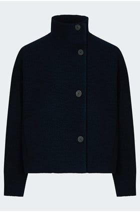 Cropped Funnel Neck in Navy Boucle