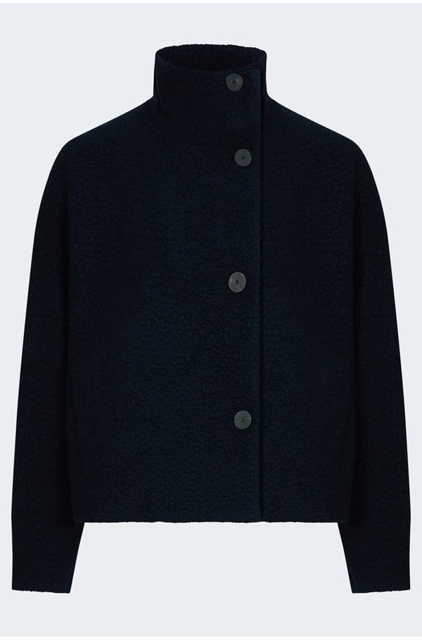 cropped funnel neck in navy boucle