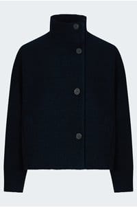 cropped funnel neck in navy boucle