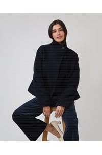 cropped funnel neck in navy boucle