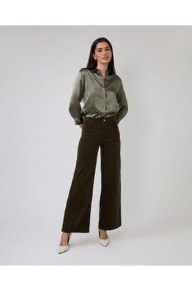 Slim Palazzo with Modernist Pockets in Rich Military Cord