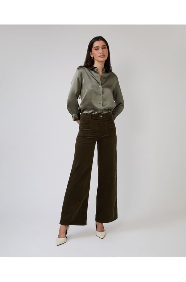 slim palazzo with modernist pockets in rich military cord