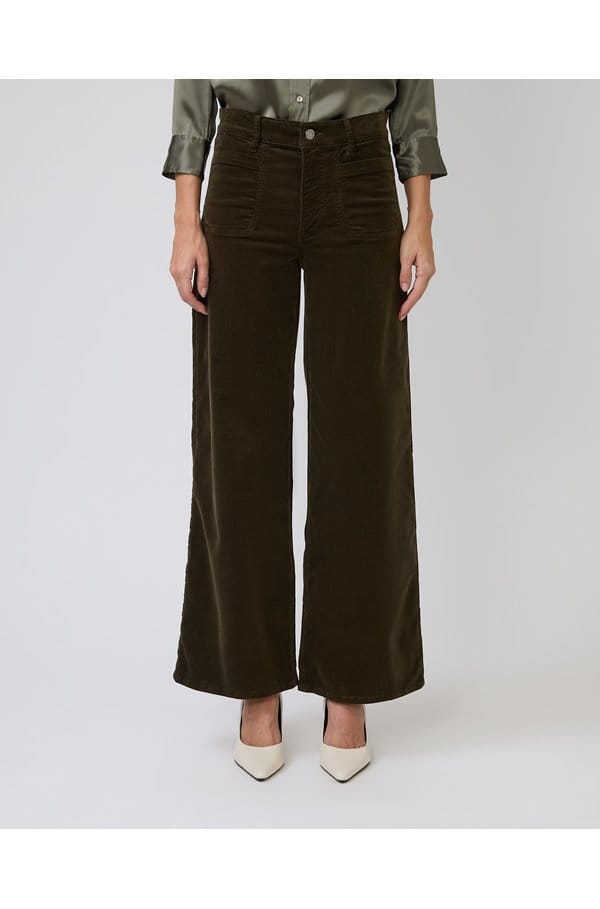 slim palazzo with modernist pockets in rich military cord