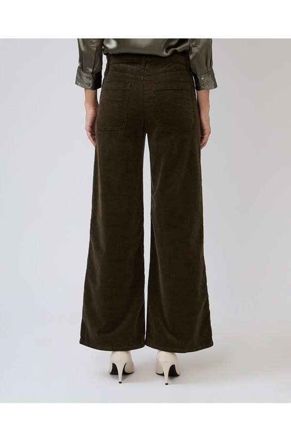 slim palazzo with modernist pockets in rich military cord
