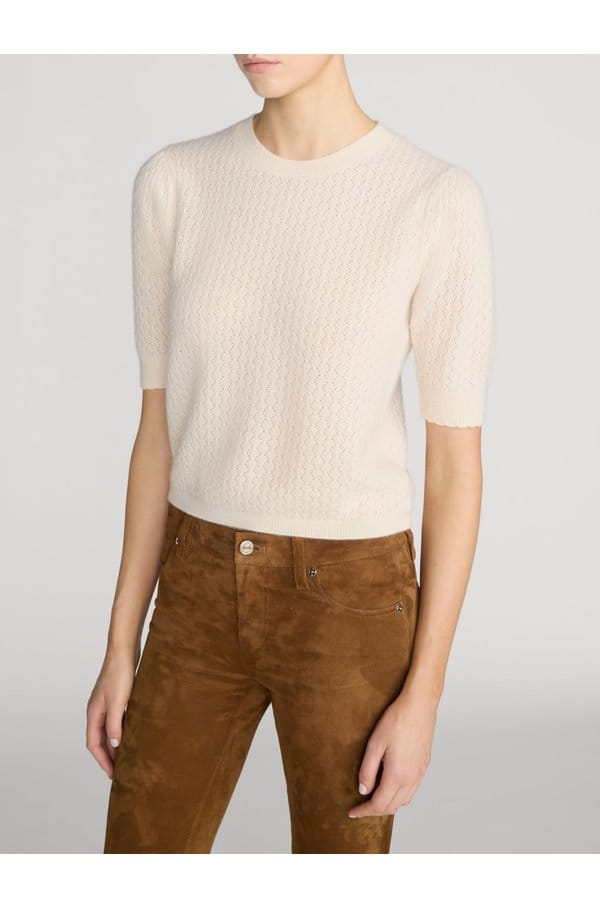 gathered honeycomb sweater in cream