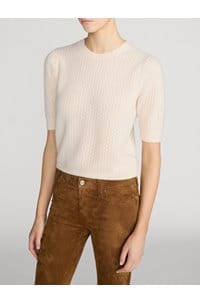 gathered honeycomb sweater in cream