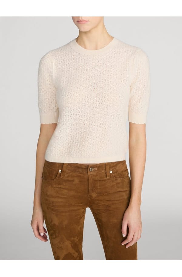 gathered honeycomb sweater in cream