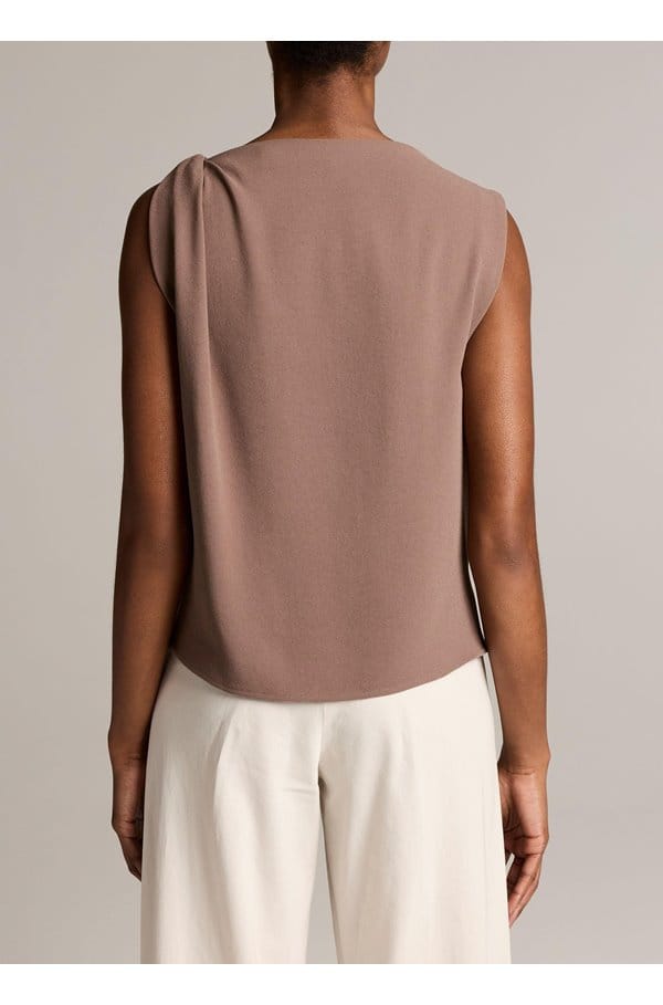 drape shoulder top in taupe haze 