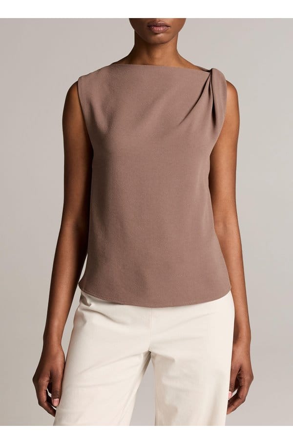 drape shoulder top in taupe haze 