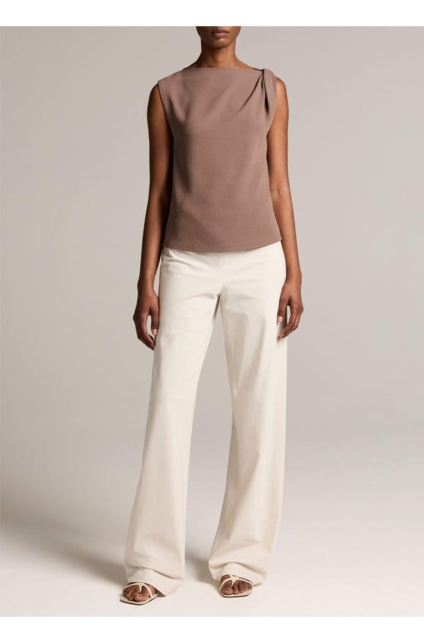 drape shoulder top in taupe haze 