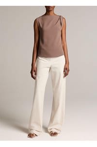drape shoulder top in taupe haze 