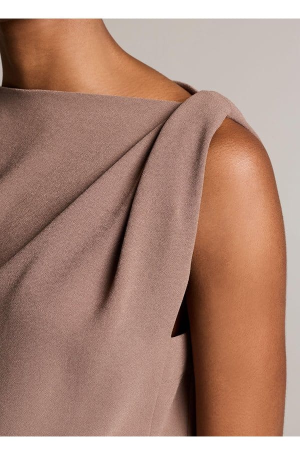 drape shoulder top in taupe haze 