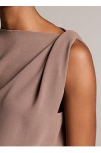 drape shoulder top in taupe haze 