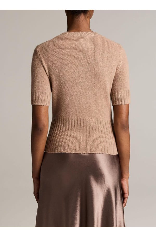 high rib short sleeve cashmere tee in toffee