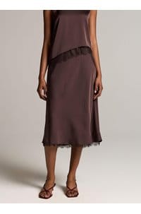 lace pull on satin slip skirt in iron