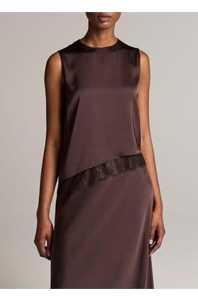 Asymmetric Lace Trim Shell in Iron