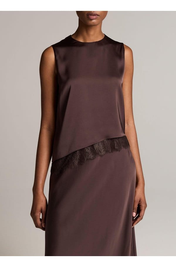 asymmetric lace trim shell in iron
