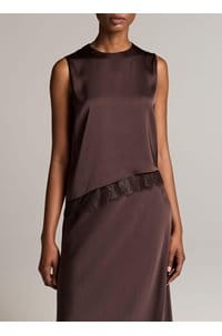 asymmetric lace trim shell in iron