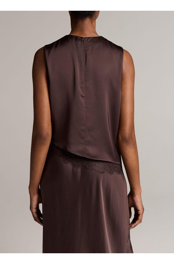 asymmetric lace trim shell in iron