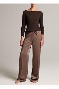 mid rise shine crepe pull on pant in taupe haze