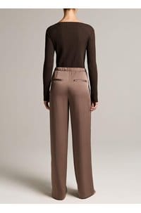 mid rise shine crepe pull on pant in taupe haze