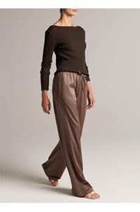 mid rise shine crepe pull on pant in taupe haze