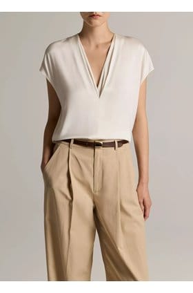 Double V-Neck Top in Off White