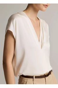 double v-neck top in off white