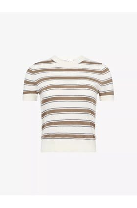Striped Cashmere Blend Tee in Dark Artichoke