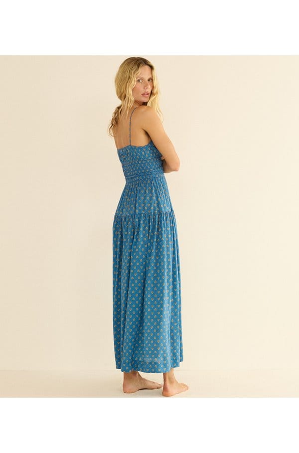 safia dress in santorini blue cadiz foulard