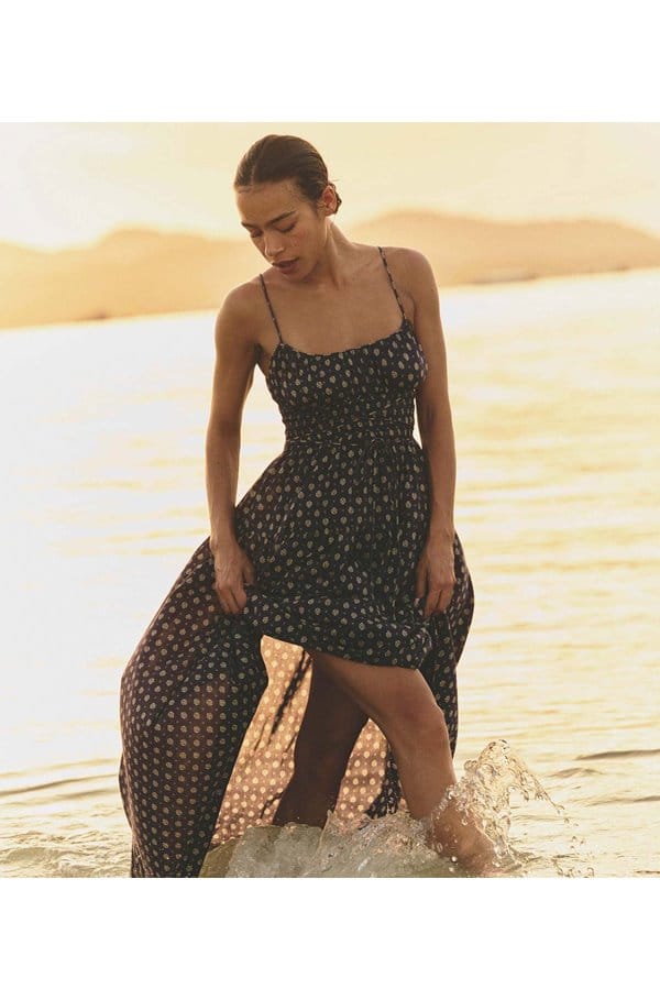 safia dress in blue cadiz foulard