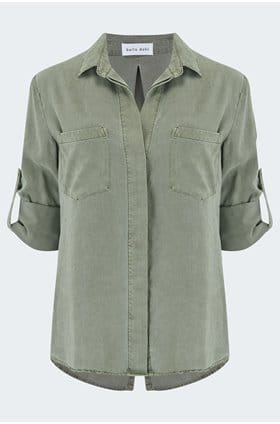 Split Back Button Down Shirt in Soft Army
