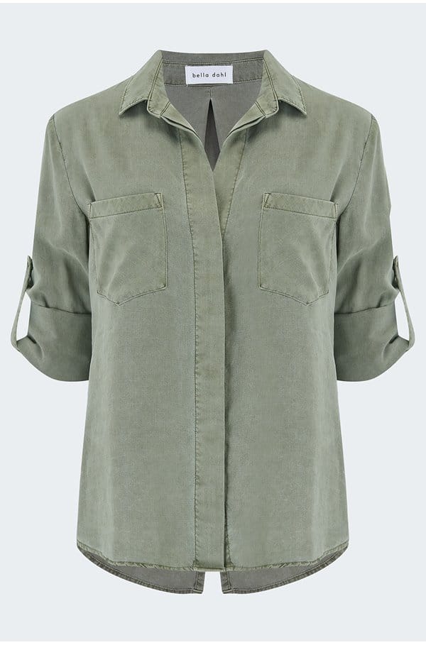 split back button down shirt in soft army